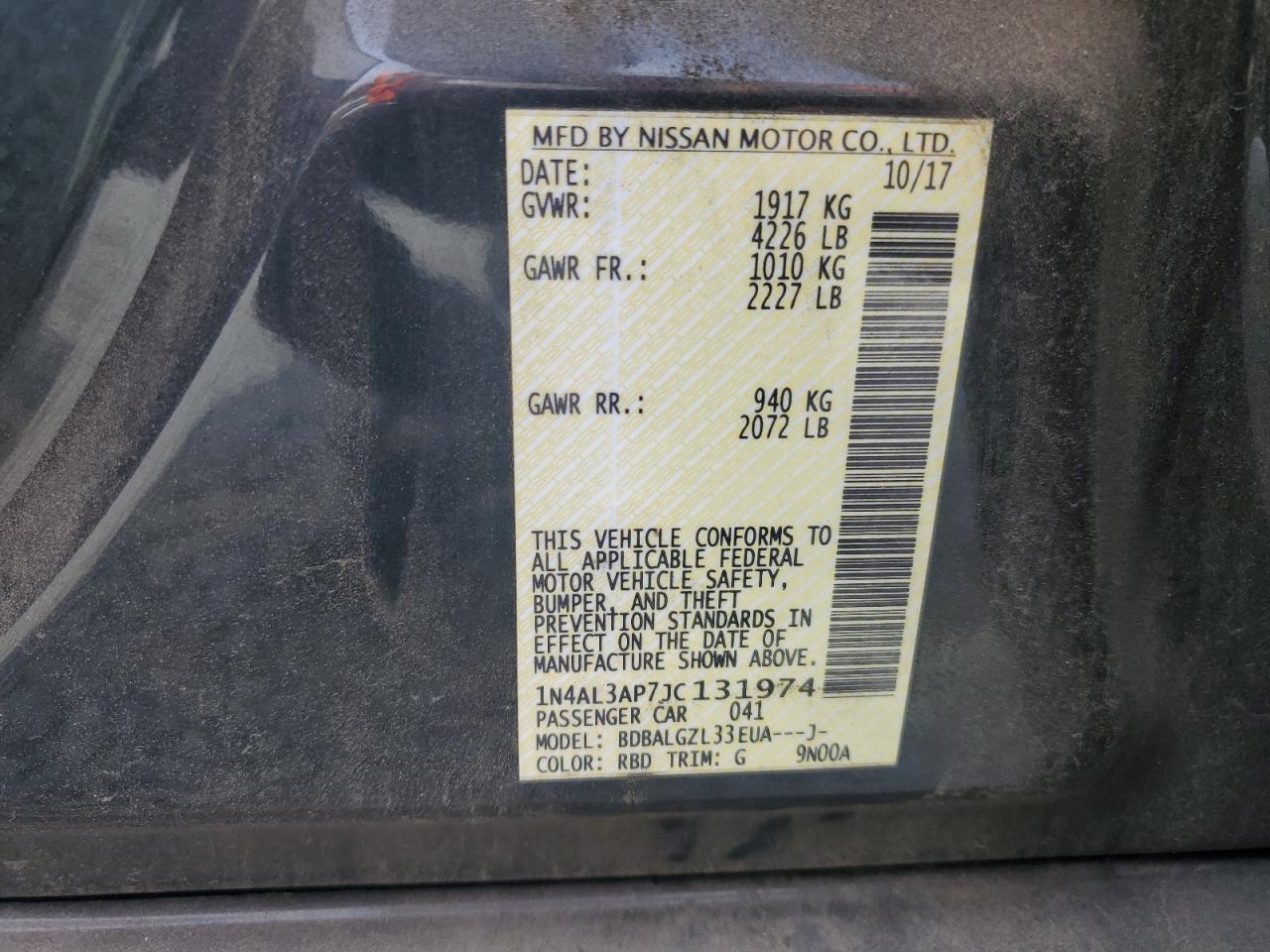 2018 Nissan Altima 2.5 VIN: 1N4AL3AP7JC131974 Lot: 82409525