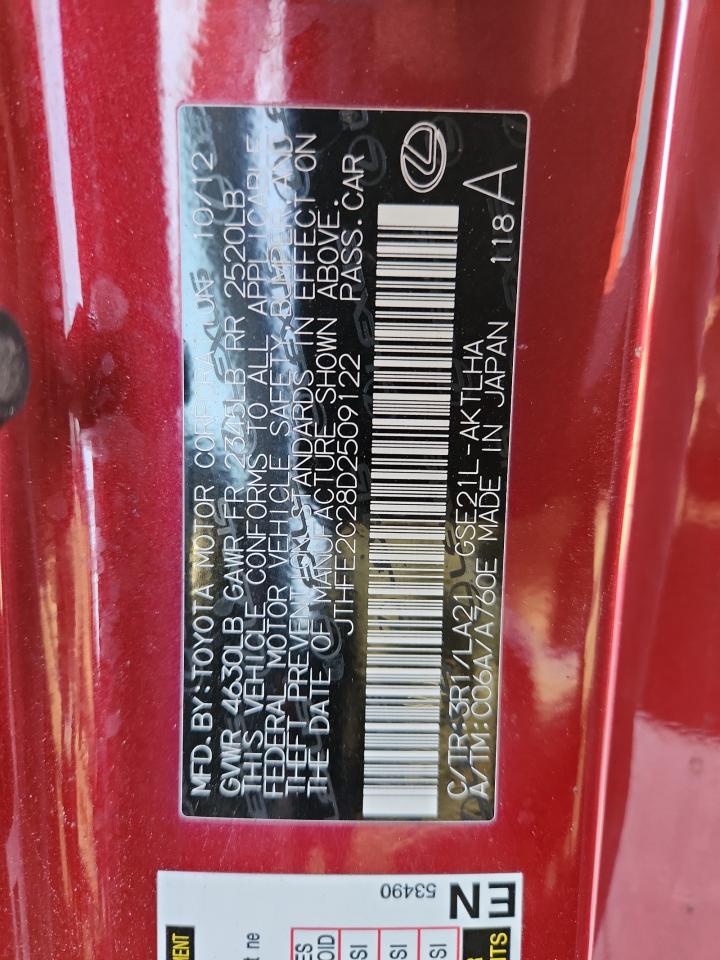 2013 Lexus Is 350 VIN: JTHFE2C28D2509122 Lot: 87432785