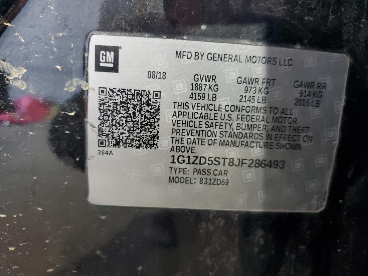 2018 Chevrolet Malibu Lt VIN: 1G1ZD5ST8JF286493 Lot: 82155695