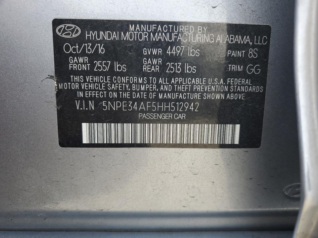 2017 Hyundai Sonata Sport VIN: 5NPE34AF5HH512942 Lot: 82357385