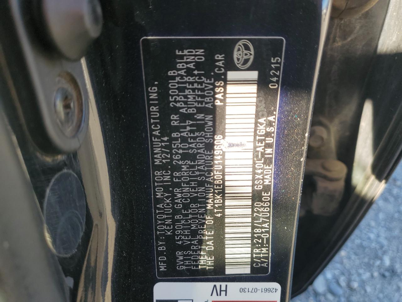 2015 Toyota Avalon Xle VIN: 4T1BK1EB0FU149606 Lot: 82275865