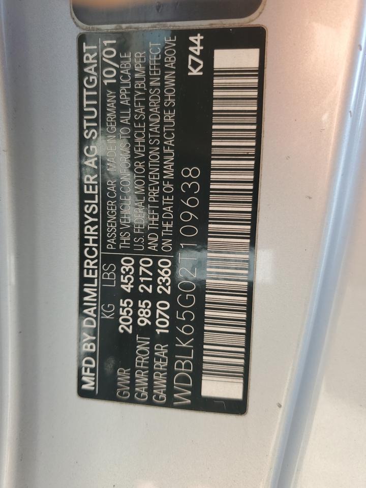 2002 Mercedes-Benz Clk 320 VIN: WDBLK65G02T109638 Lot: 81881125