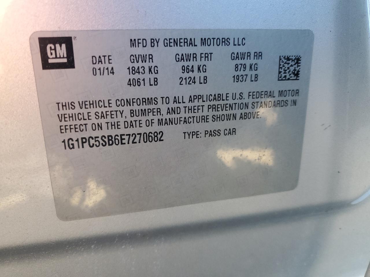 2014 Chevrolet Cruze Lt VIN: 1G1PC5SB6E7270682 Lot: 82401255