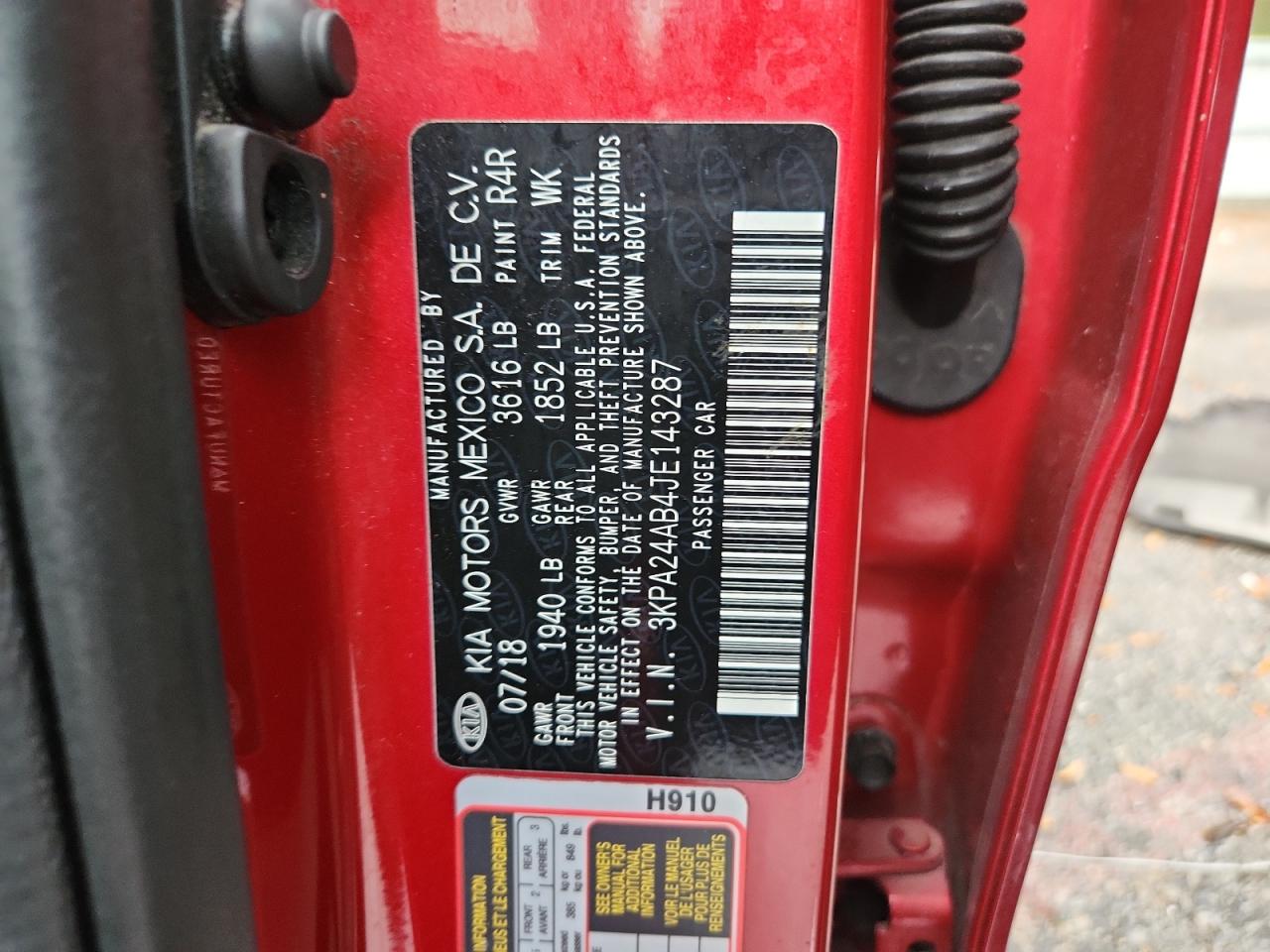 2018 Kia Rio Lx VIN: 3KPA24AB4JE143287 Lot: 82596545