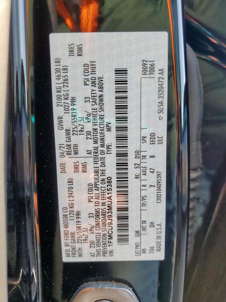 2021 Ford Escape Titanium VIN: 1FMCU9J93MUA15380 Lot: 82199505