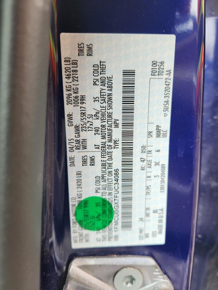 2015 Ford Escape Se VIN: 1FMCU0GX7FUC34086 Lot: 85819035