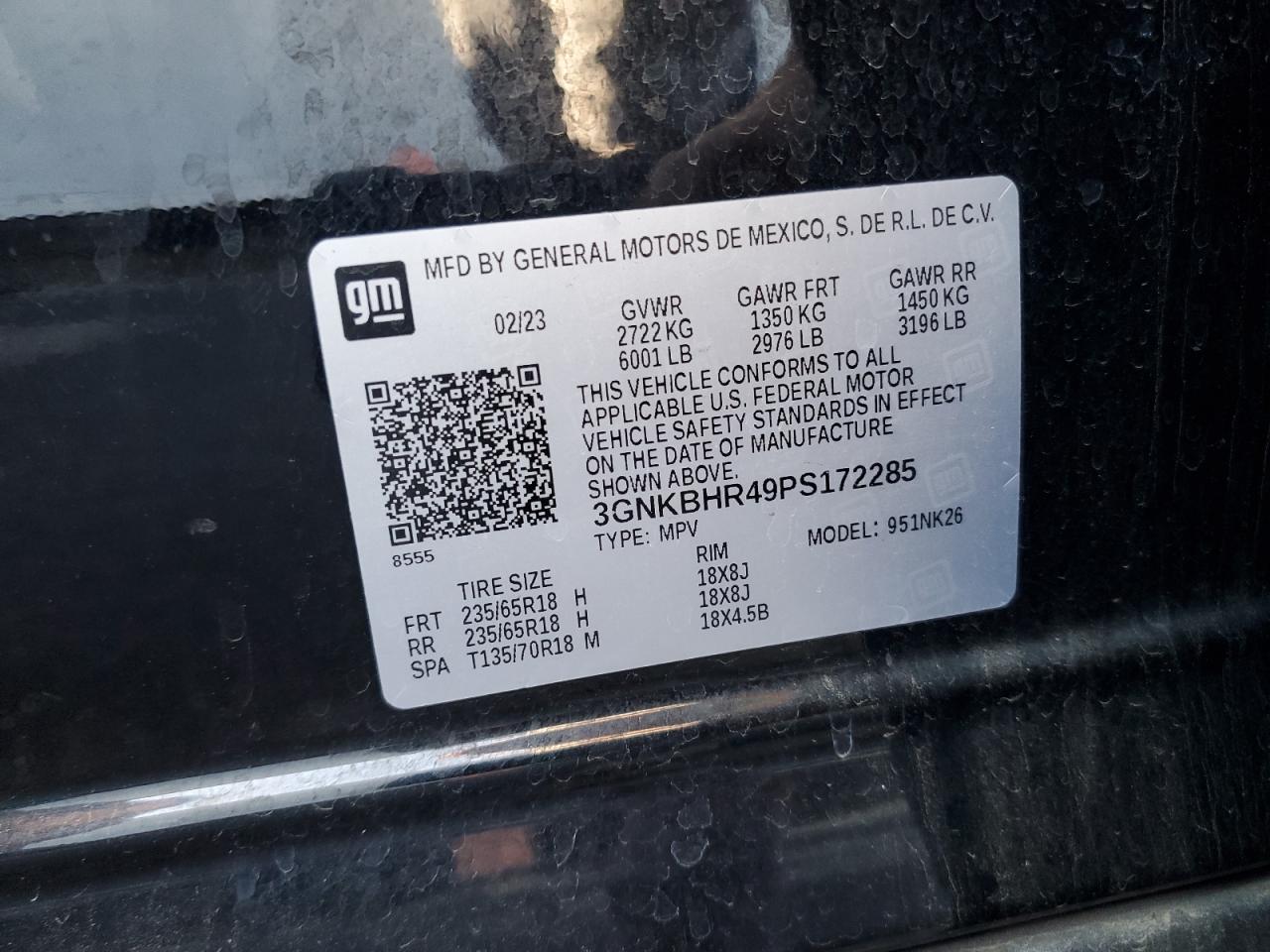 2023 Chevrolet Blazer 2Lt VIN: 3GNKBHR49PS172285 Lot: 86882425