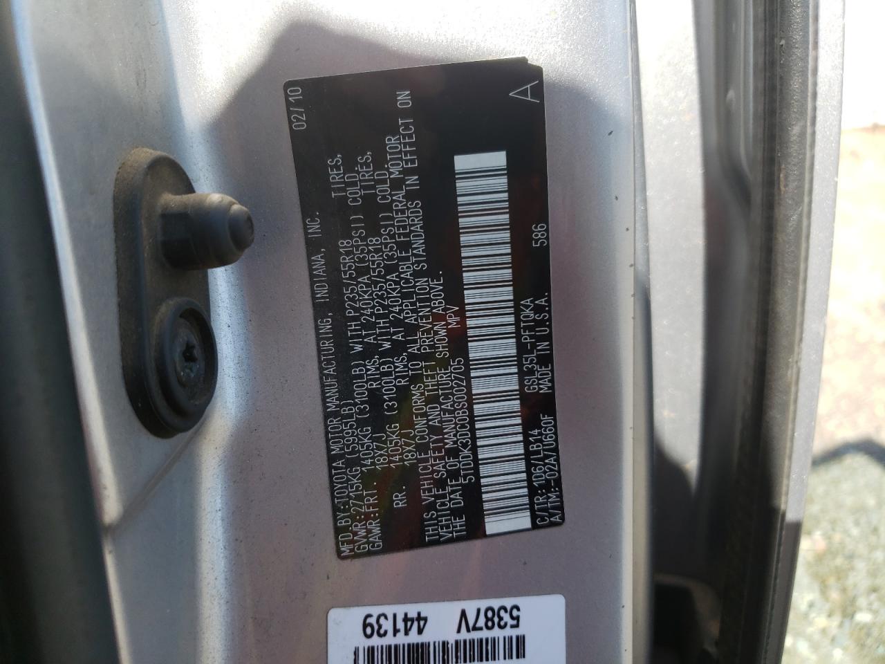 2011 Toyota Sienna Xle VIN: 5TDDK3DC0BS002705 Lot: 87119815