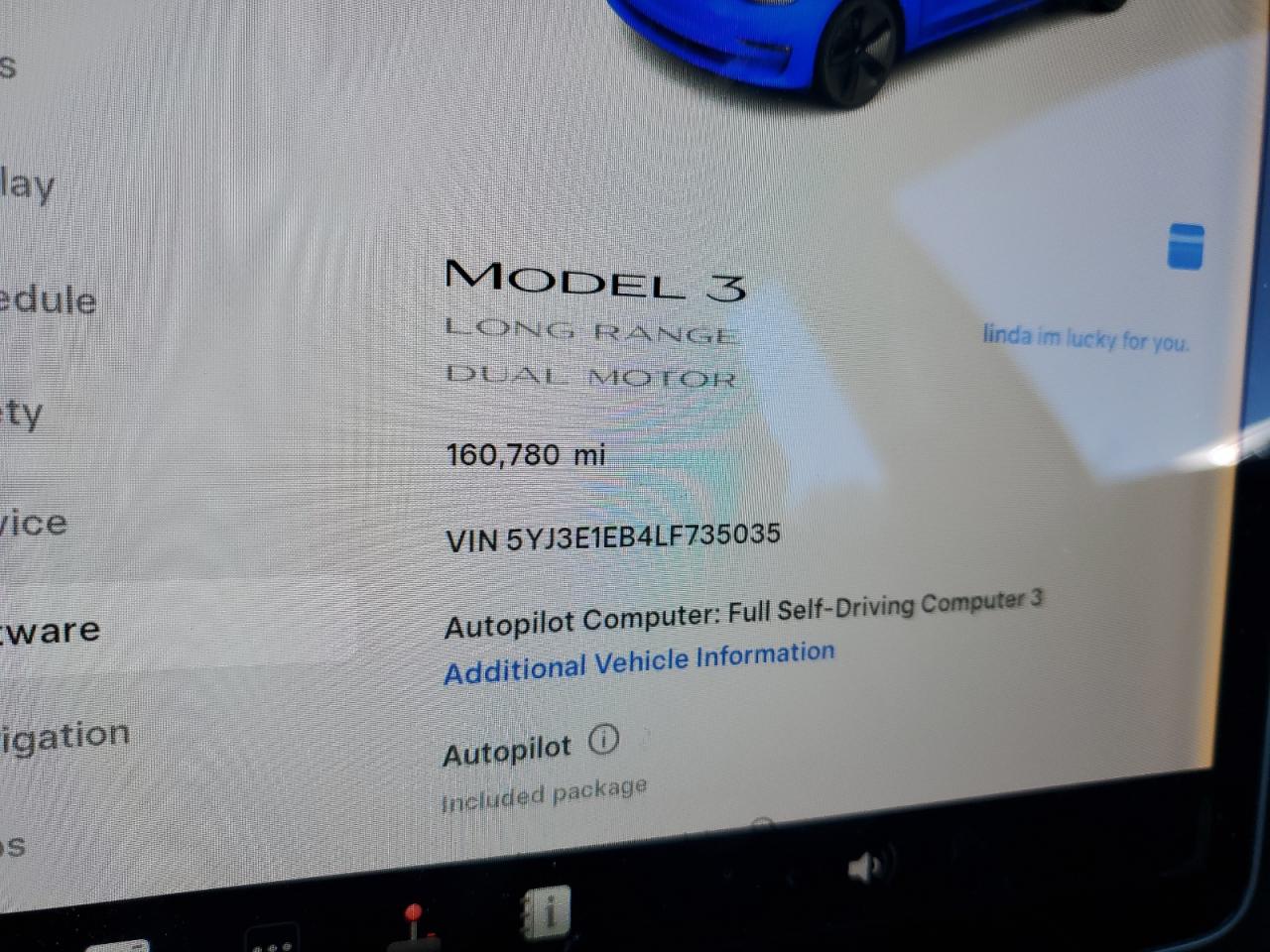 2020 Tesla Model 3 VIN: 5YJ3E1EB4LF735035 Lot: 85360815