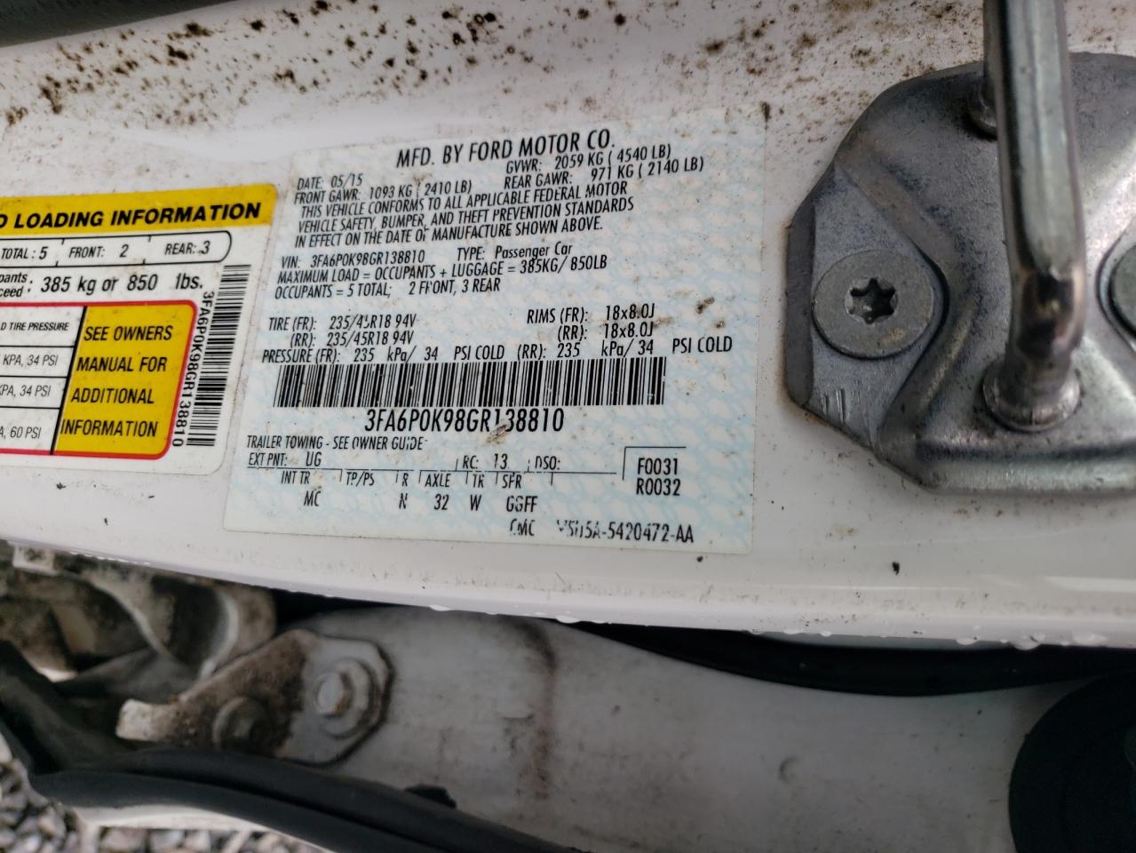 2016 Ford Fusion Titanium VIN: 3FA6P0K98GR138810 Lot: 86293435