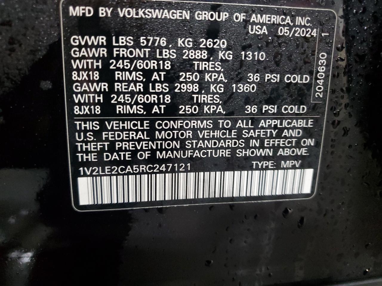 2024 Volkswagen Atlas Cross Sport Se VIN: 1V2LE2CA5RC247121 Lot: 87122745