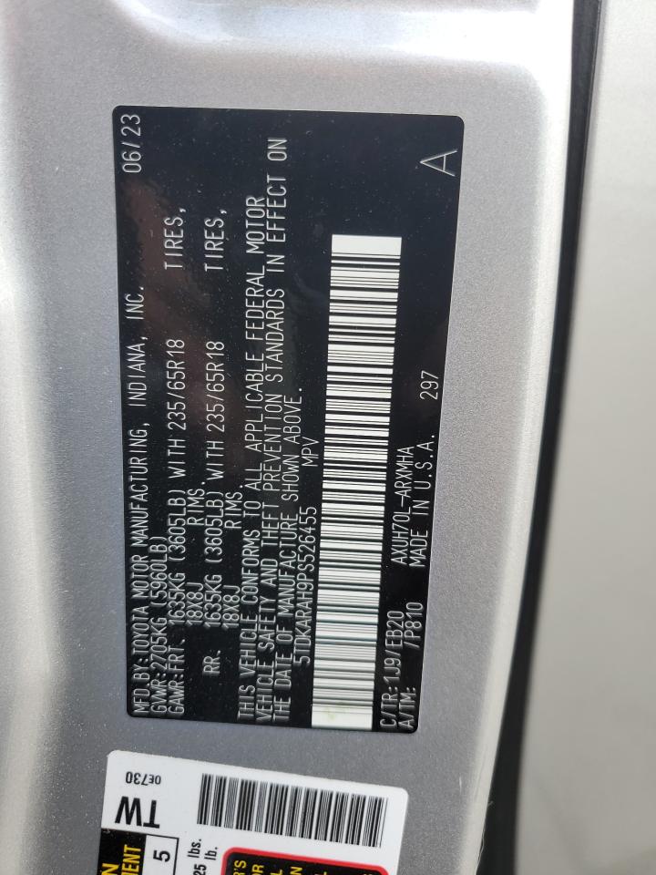 2023 Toyota Highlander Hybrid Xle VIN: 5TDKARAH9PS526455 Lot: 82352585