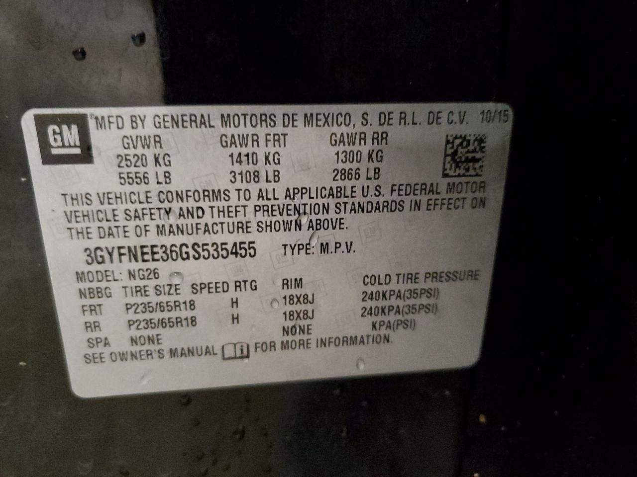 2016 Cadillac Srx Luxury Collection VIN: 3GYFNEE36GS535455 Lot: 85682305