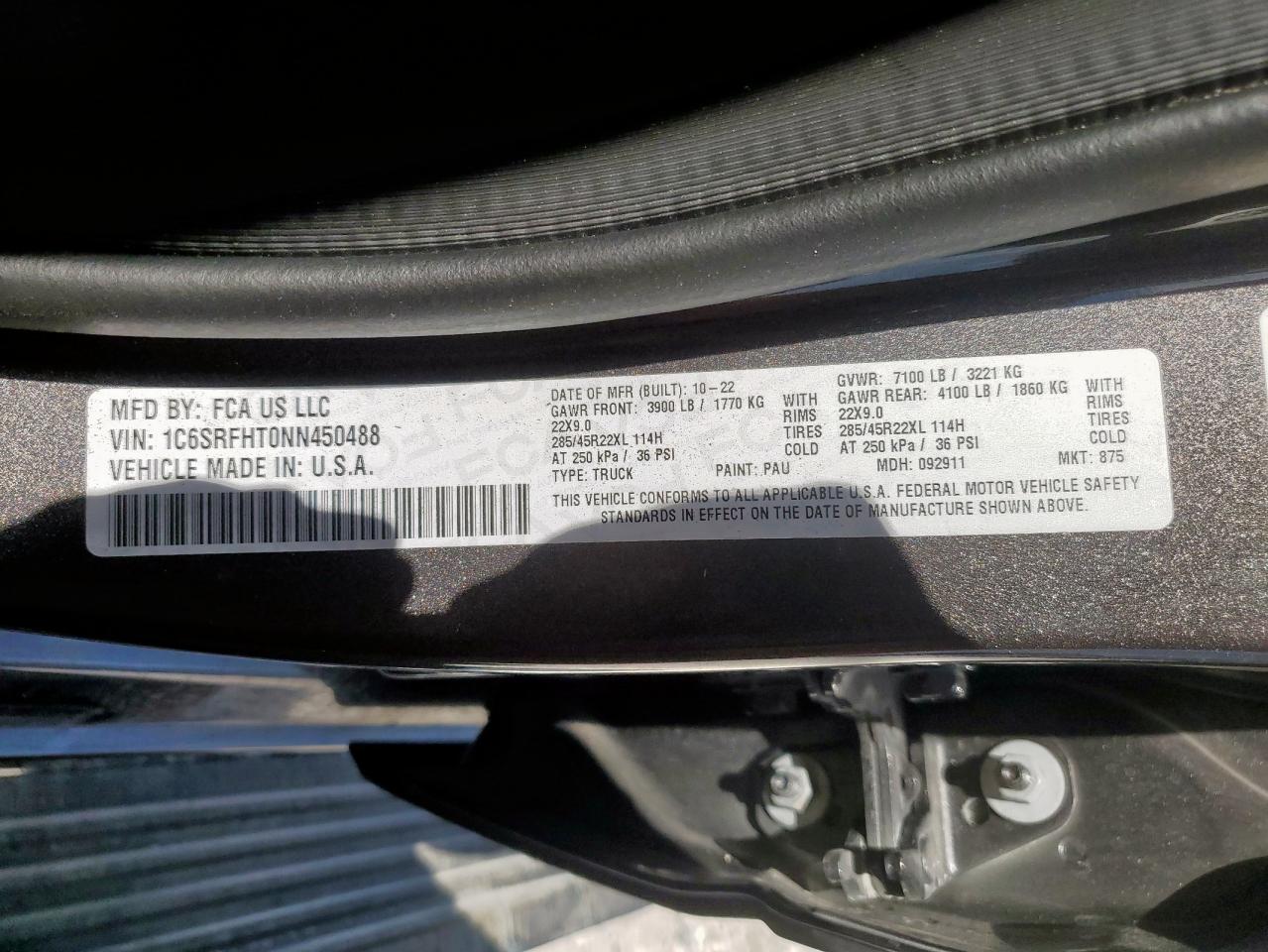 2022 Ram 1500 Limited VIN: 1C6SRFHT0NN450488 Lot: 86278515