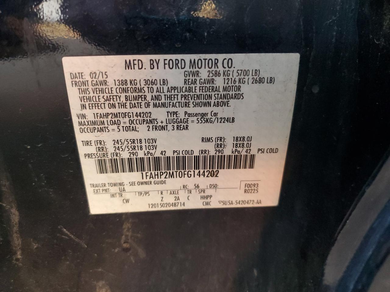 2015 Ford Taurus Police Interceptor VIN: 1FAHP2MT0FG144202 Lot: 86326745