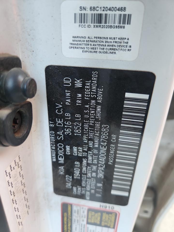 2022 Kia Rio Lx VIN: 3KPA24AD0NE478683 Lot: 85853815