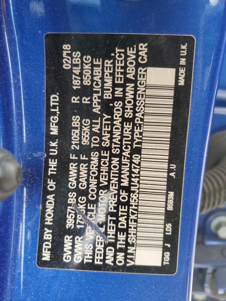 2018 Honda Civic Ex VIN: SHHFK7H56JU414740 Lot: 86150885