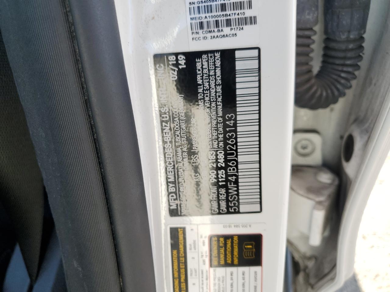 2018 Mercedes-Benz C 300 VIN: 55SWF4JB6JU263143 Lot: 85560705