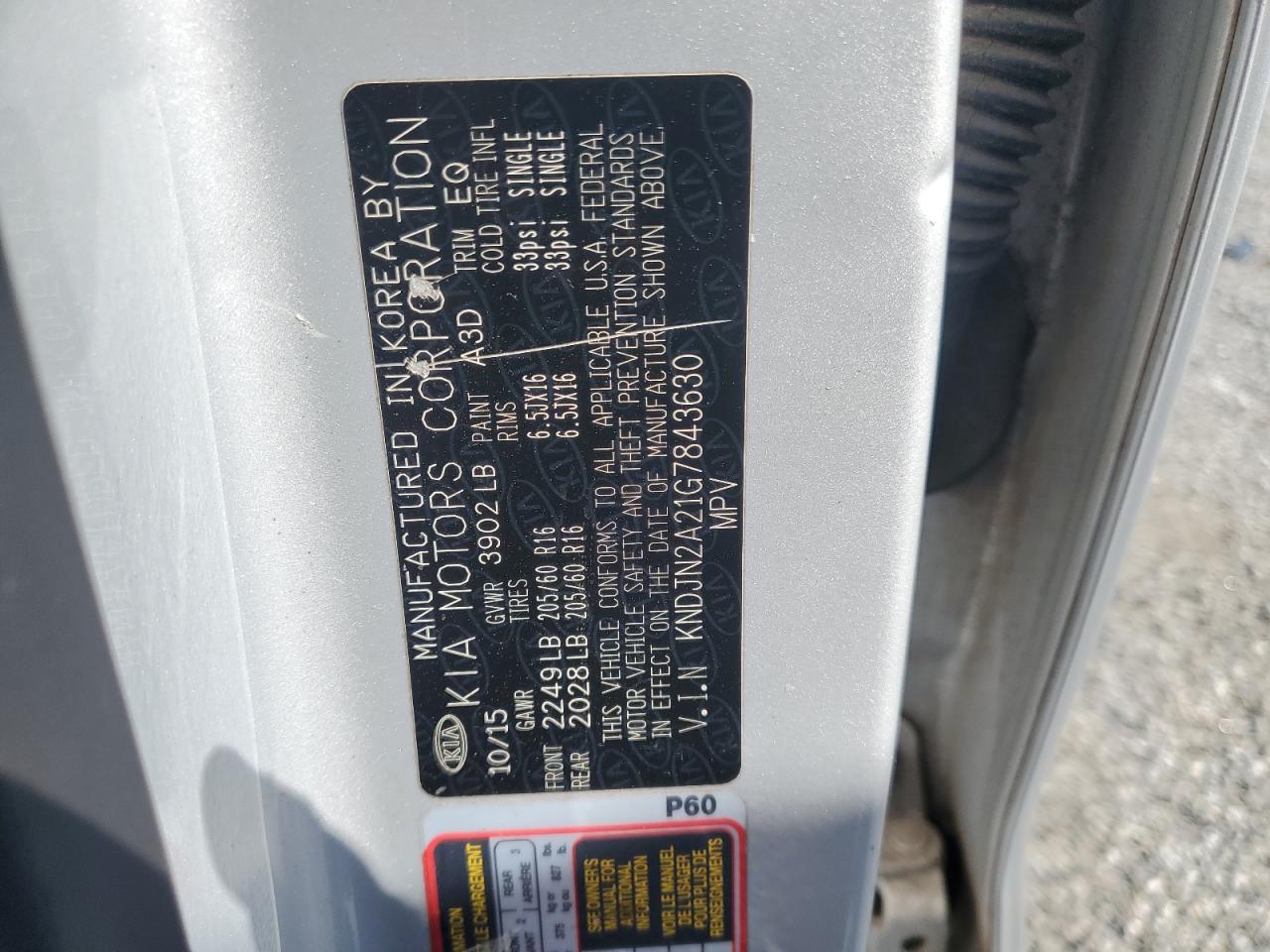 2016 Kia Soul VIN: KNDJN2A21G7843630 Lot: 85911645