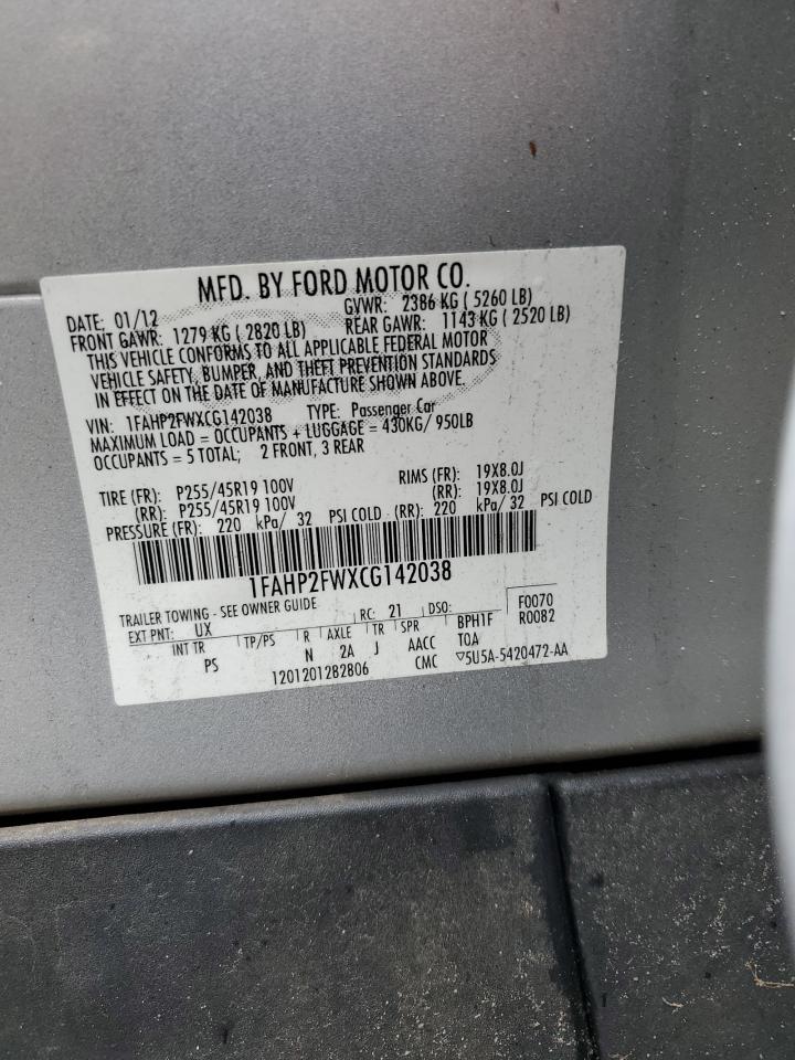 2012 Ford Taurus Limited VIN: 1FAHP2FWXCG142038 Lot: 89576485
