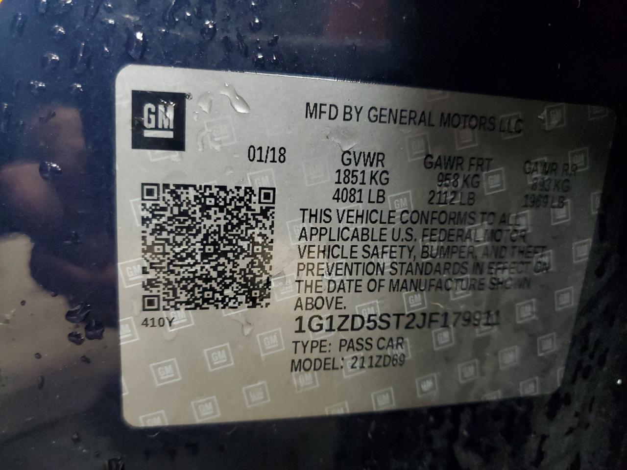 2018 Chevrolet Malibu Lt VIN: 1G1ZD5ST2JF179911 Lot: 86613395