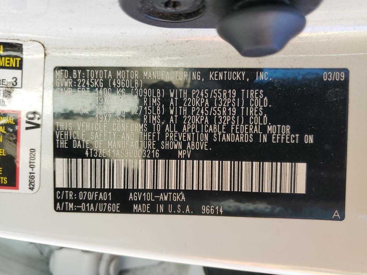 2009 Toyota Venza VIN: 4T3ZE11A59U003216 Lot: 82235705