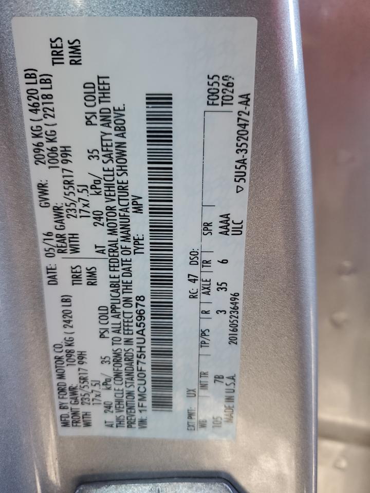 2017 Ford Escape S VIN: 1FMCU0F75HUA59678 Lot: 82728845