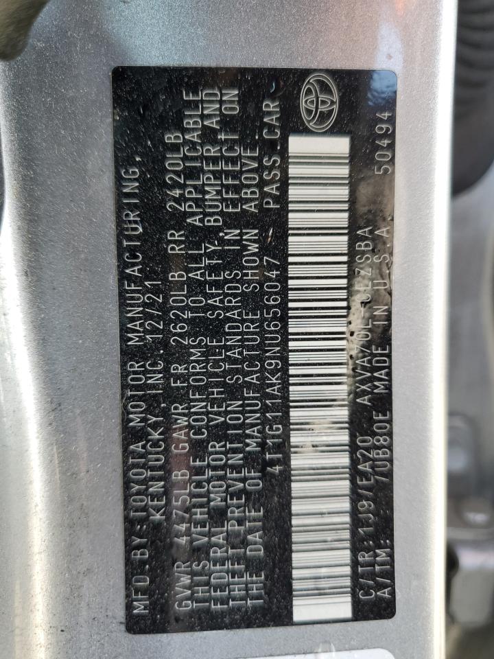 2022 Toyota Camry Se VIN: 4T1G11AK9NU656047 Lot: 80460905