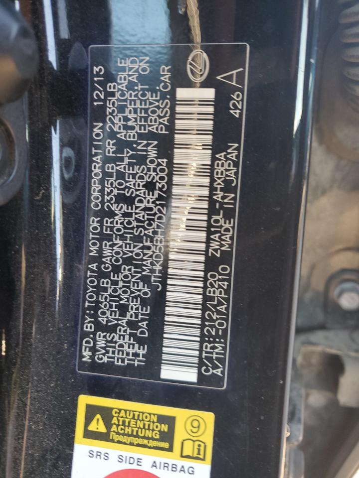 2013 Lexus Ct 200 VIN: JTHKD5BH7D2173004 Lot: 82261995