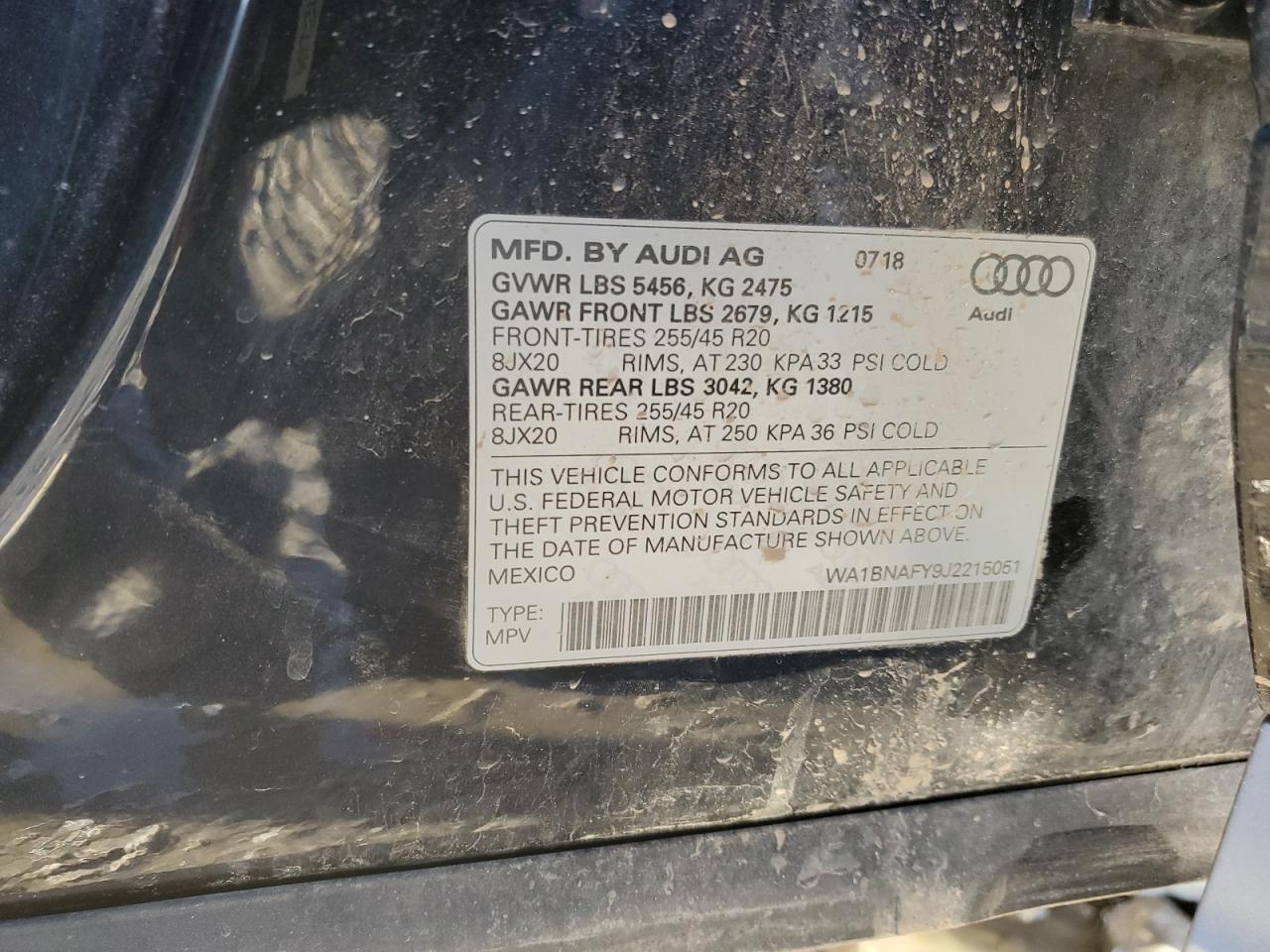 2018 Audi Q5 Premium Plus VIN: WA1BNAFY9J2215051 Lot: 86821125