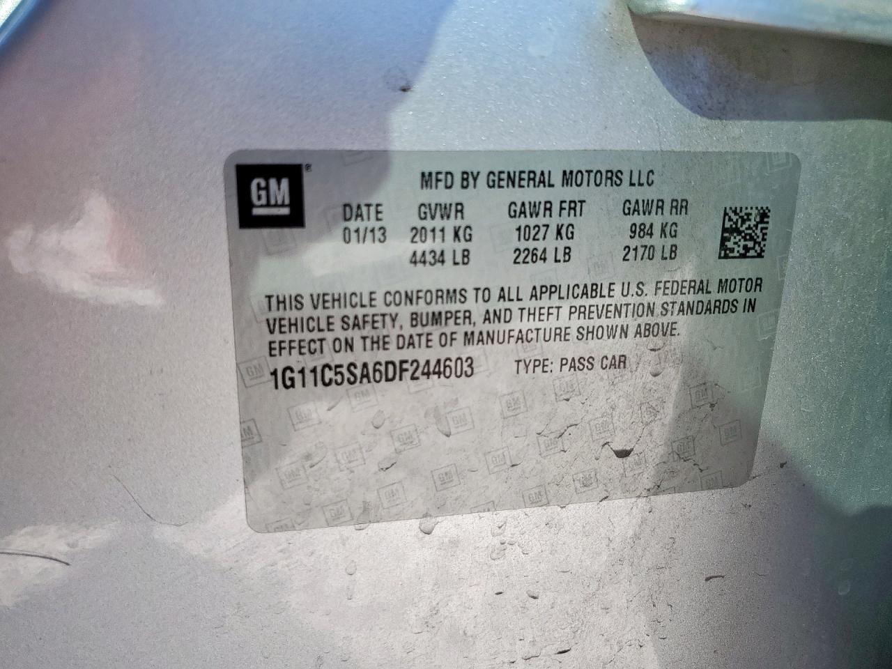 2013 Chevrolet Malibu 1Lt VIN: 1G11C5SA6DF244603 Lot: 90044775