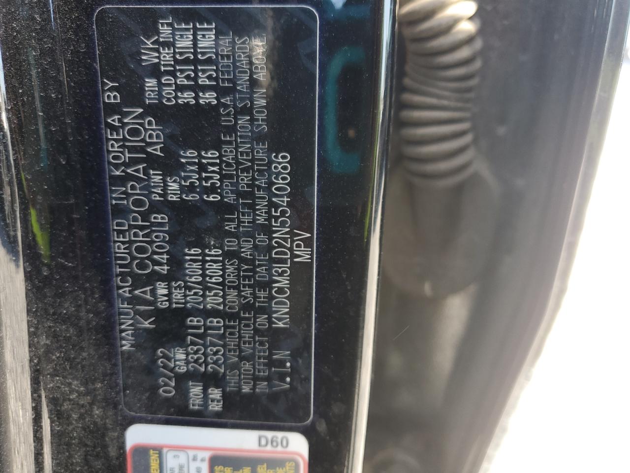 2022 Kia Niro Lxs VIN: KNDCM3LD2N5540686 Lot: 86276435