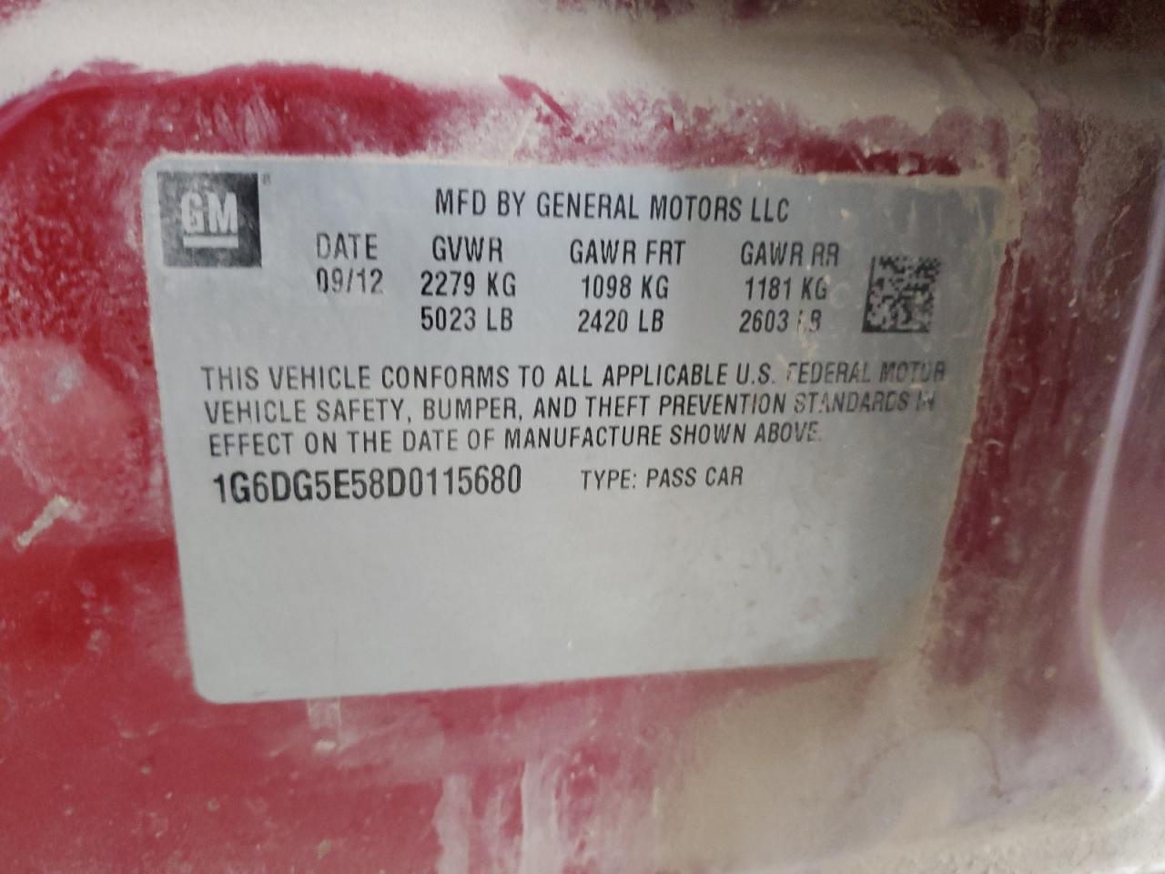 2013 Cadillac Cts Luxury Collection VIN: 1G6DG5E58D0115680 Lot: 81970575