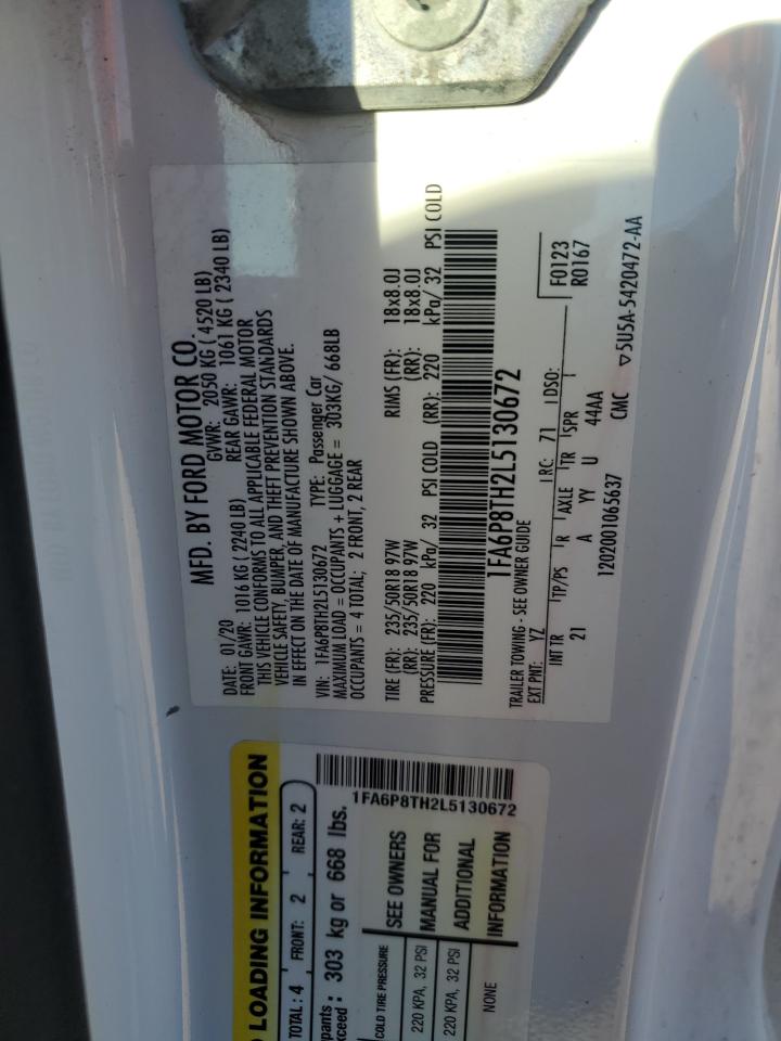 2020 Ford Mustang VIN: 1FA6P8TH2L5130672 Lot: 89514335