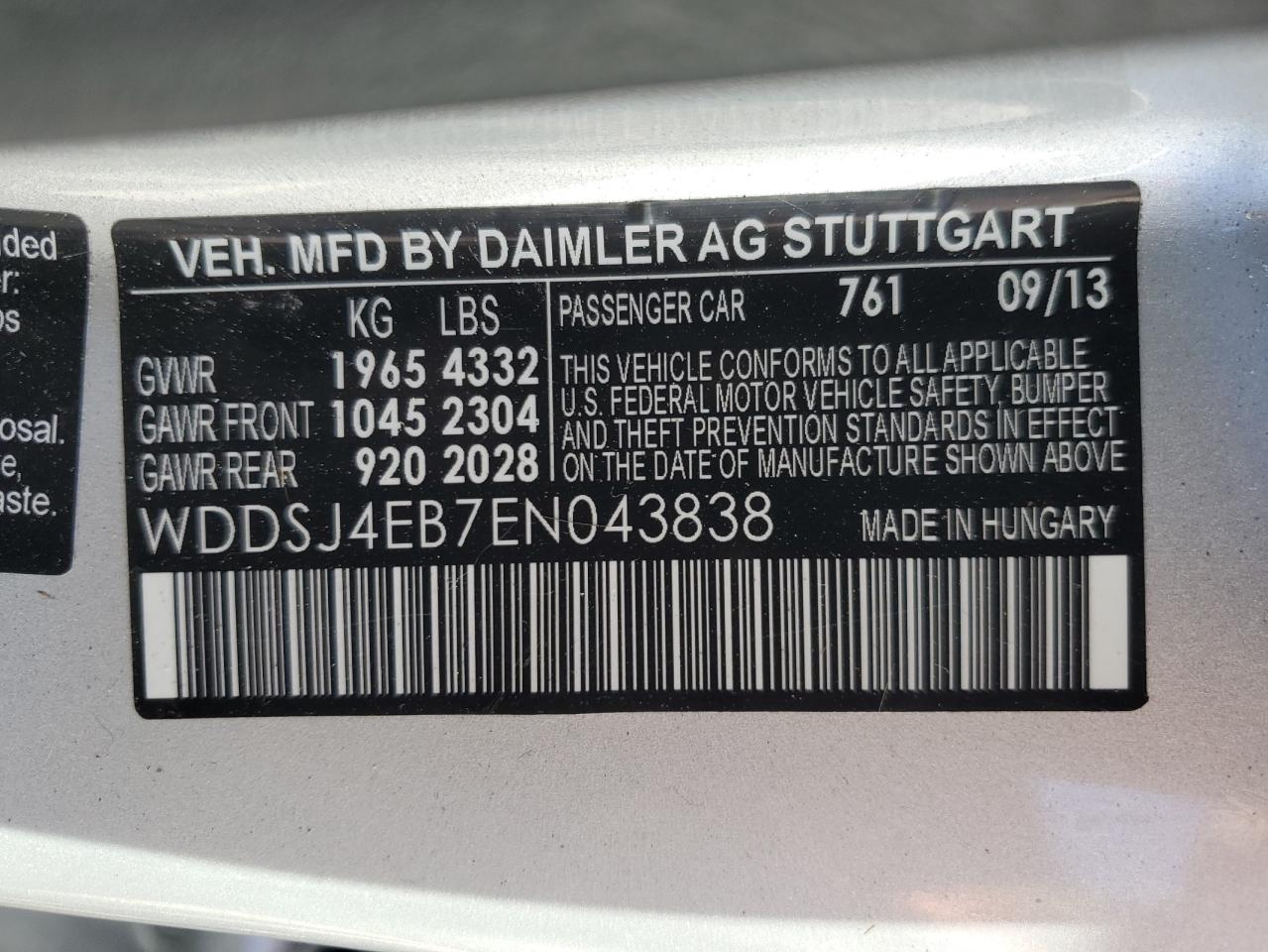 2014 Mercedes-Benz Cla 250 VIN: WDDSJ4EB7EN043838 Lot: 82249215