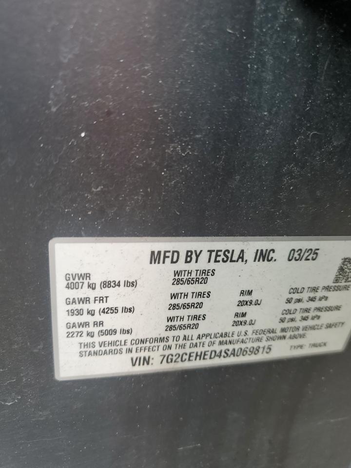 2025 Tesla Cybertruck VIN: 7G2CEHED4SA069815 Lot: 85334945