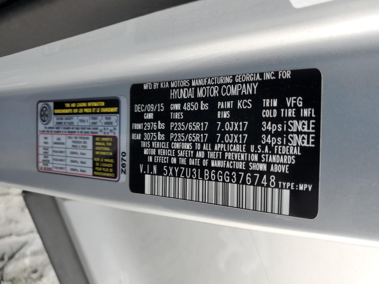 2016 Hyundai Santa Fe Sport VIN: 5XYZU3LB6GG376748 Lot: 85308225