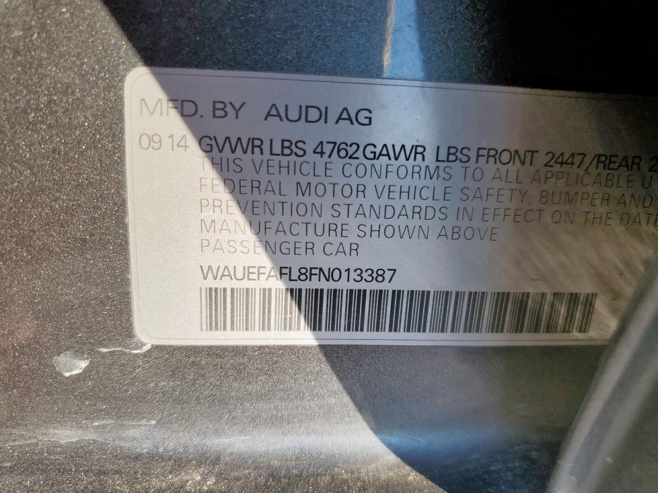 2015 Audi A4 Premium Plus VIN: WAUEFAFL8FN013387 Lot: 86271465