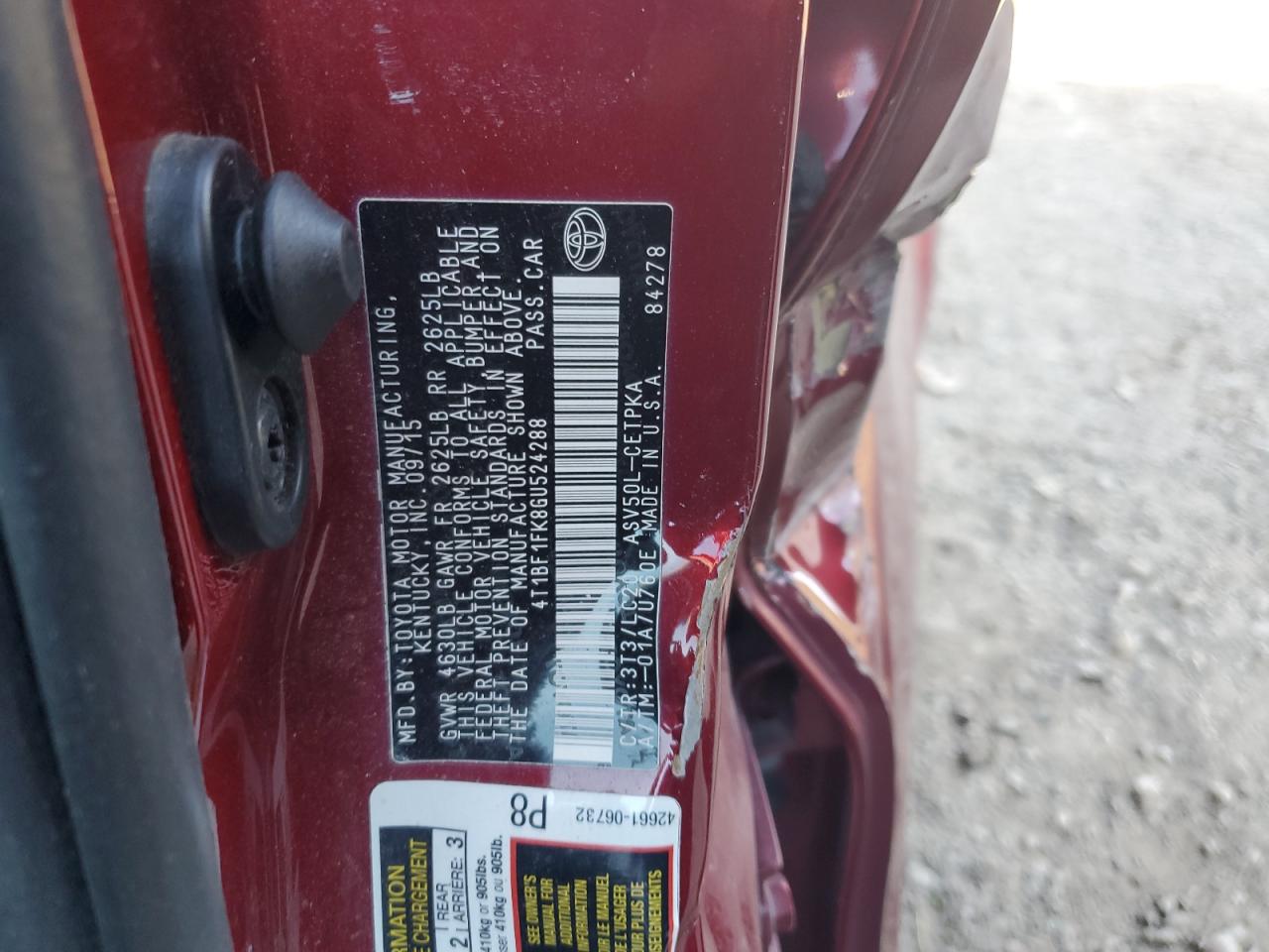 2016 Toyota Camry Le VIN: 4T1BF1FK8GU524288 Lot: 84446375