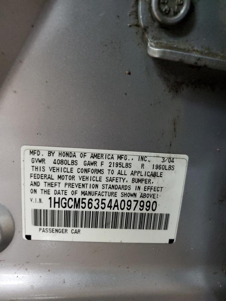 2004 Honda Accord Lx VIN: 1HGCM56354A097990 Lot: 86228055