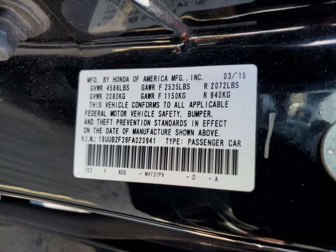 2015 Acura Tlx VIN: 19UUB2F39FA020941 Lot: 89860505