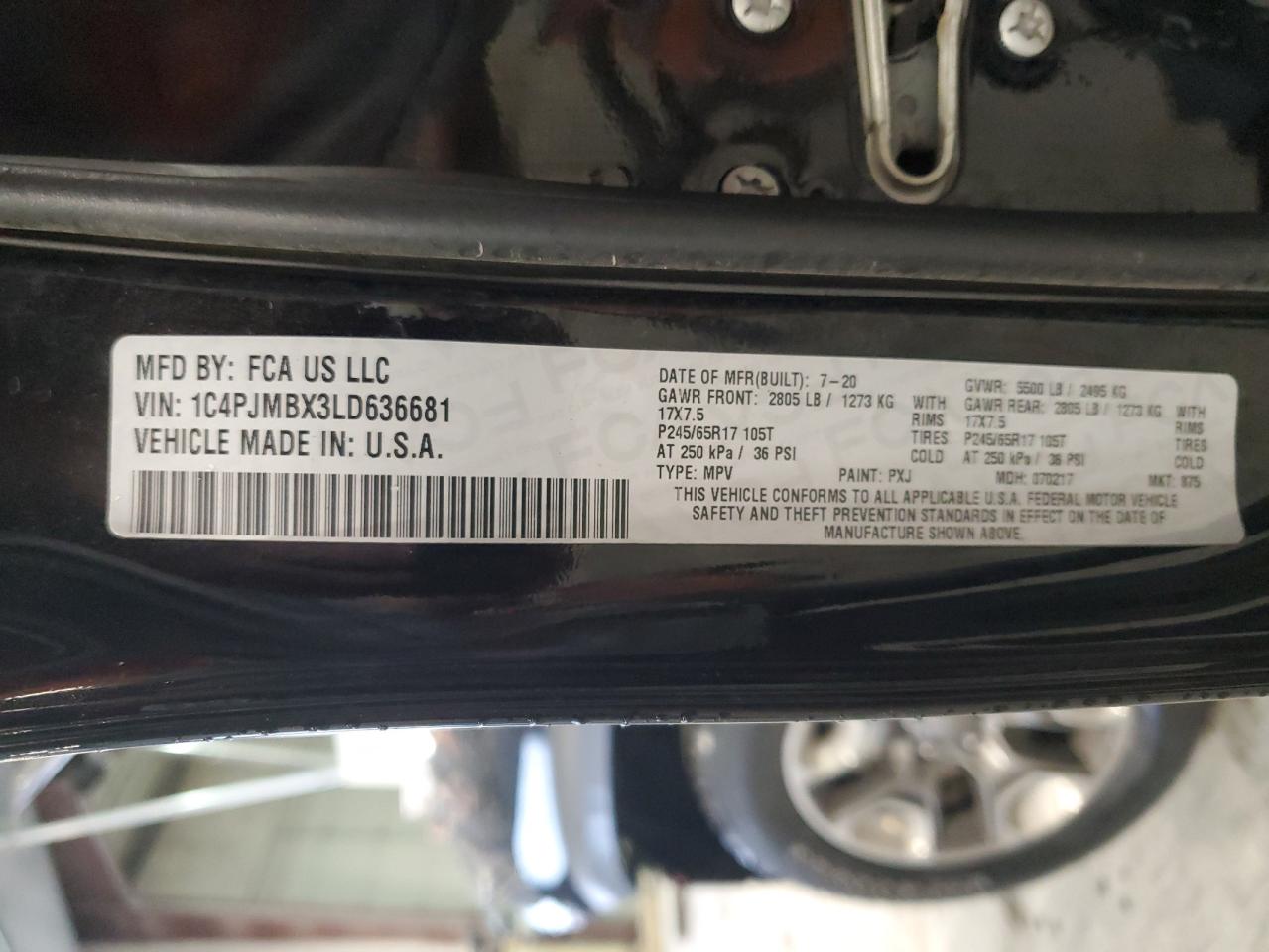 2020 Jeep Cherokee Trailhawk VIN: 1C4PJMBX3LD636681 Lot: 87450025