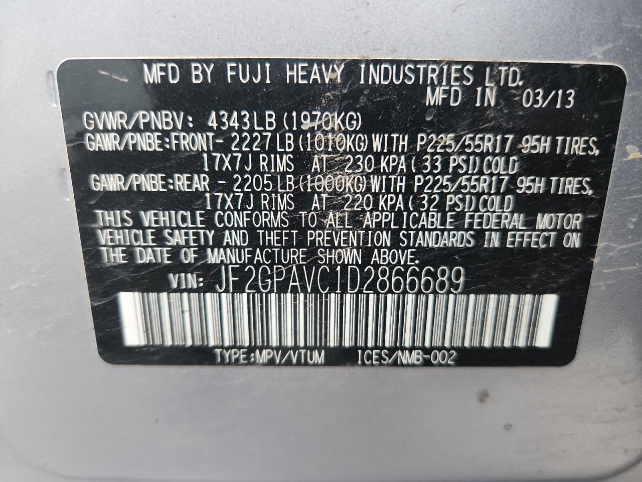 2013 Subaru Xv Crosstrek 2.0 Premium VIN: JF2GPAVC1D2866689 Lot: 86140775