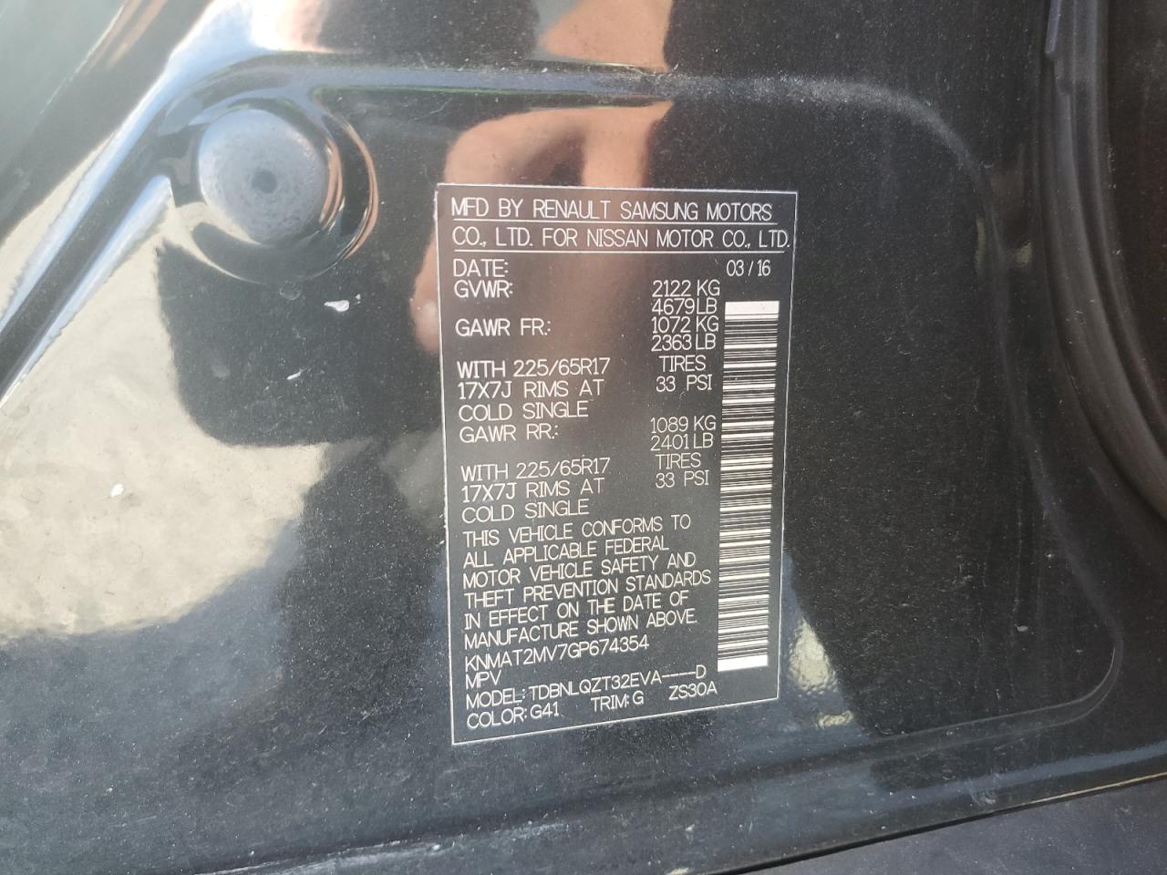 2016 Nissan Rogue S VIN: KNMAT2MV7GP674354 Lot: 84972675