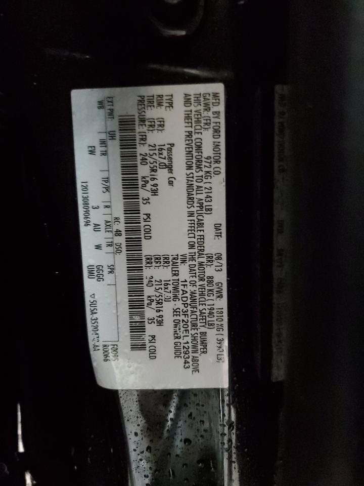 2014 Ford Focus Se VIN: 1FADP3F20EL129343 Lot: 85750105