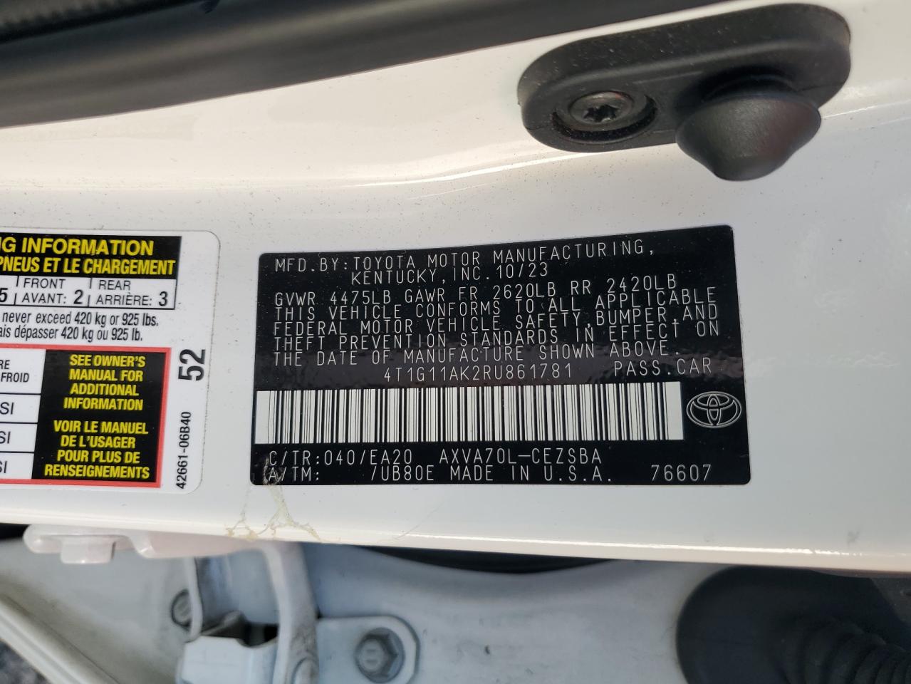 2024 Toyota Camry Se Night Shade VIN: 4T1G11AK2RU861781 Lot: 84553255