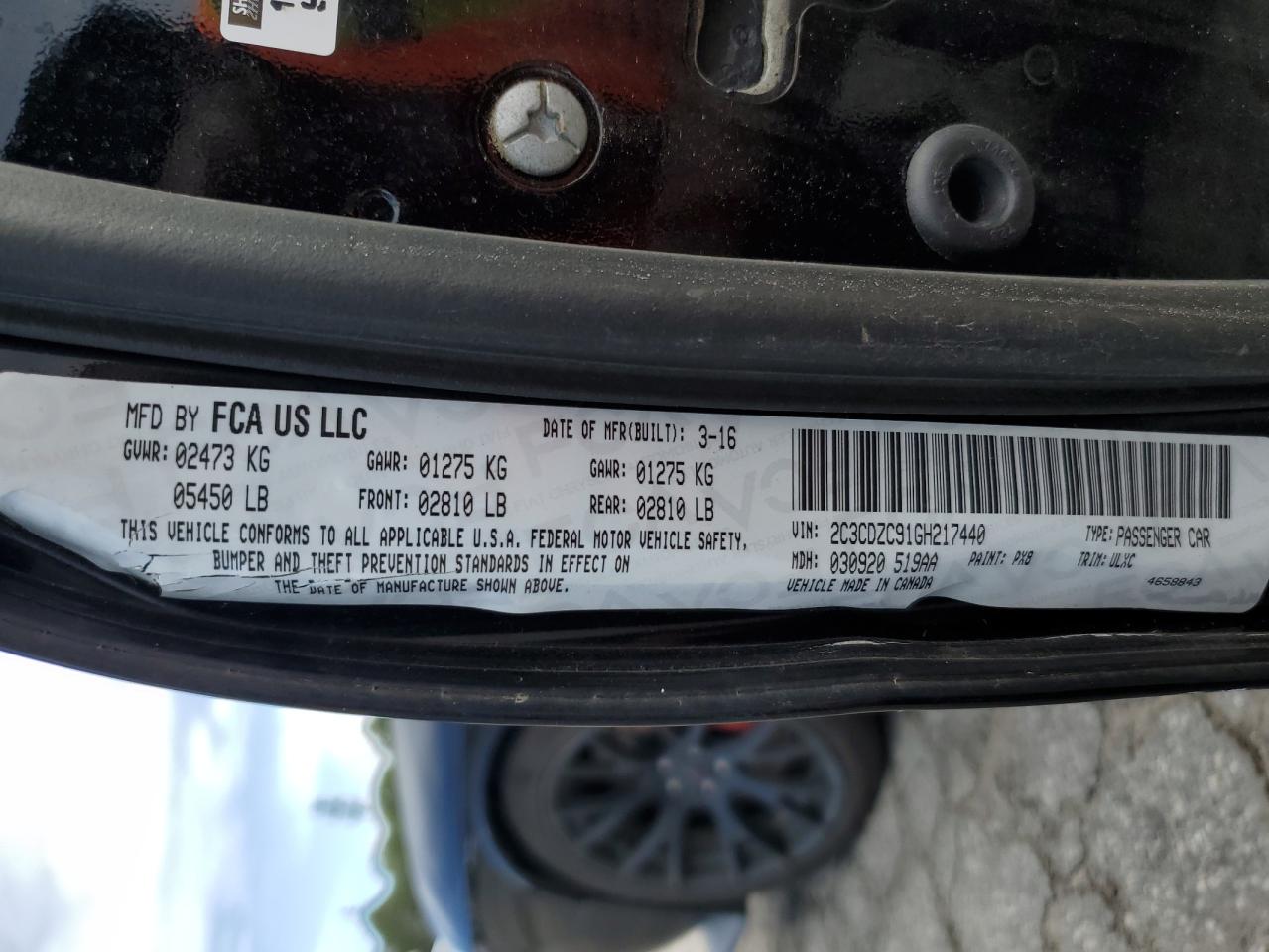 2016 Dodge Challenger Srt Hellcat VIN: 2C3CDZC91GH217440 Lot: 84268575