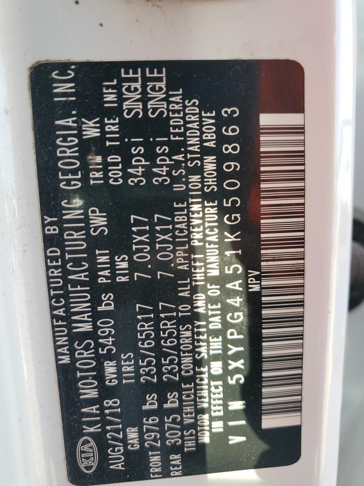 2019 Kia Sorento Lx VIN: 5XYPG4A51KG509863 Lot: 82001735