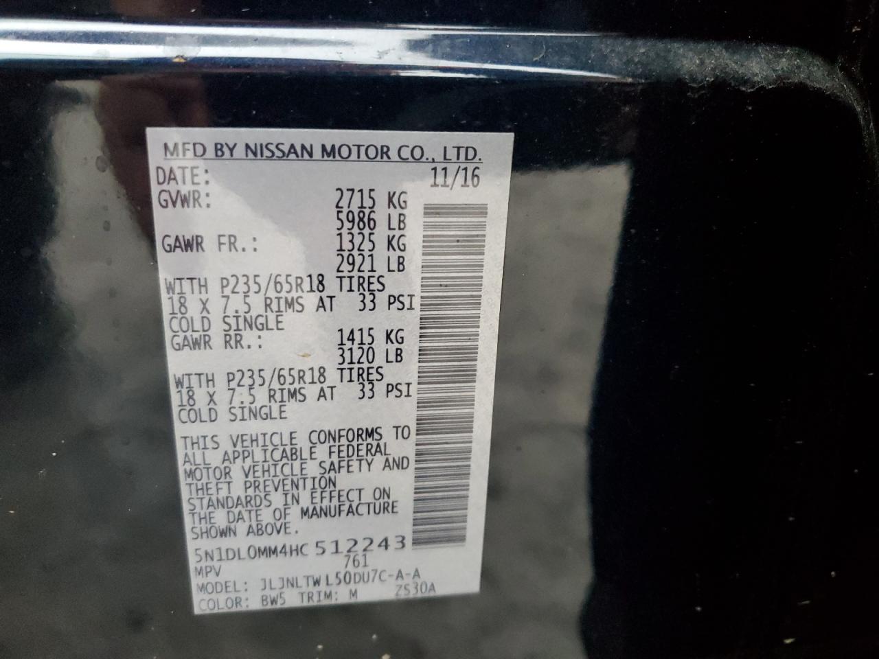 2017 Infiniti Qx60 VIN: 5N1DL0MM4HC512243 Lot: 90433725