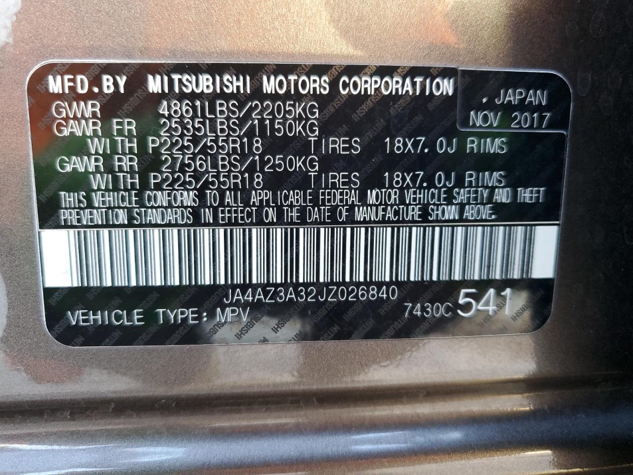 2018 Mitsubishi Outlander Se VIN: JA4AZ3A32JZ026840 Lot: 82738415
